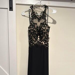 Elegant Black Embroidered with Sequins and Beads Maxi Dress